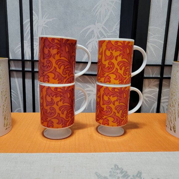 Set of 4 1960's MCM Holt Howard Leaves Pedestal Mugs Cups - Stackable! - Picture 3 of 4